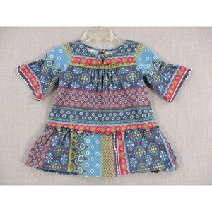 Sprockets Baby‎ Girls 18M Boho Floral Dress Blue Multicolor Cotton Bell Sleeve